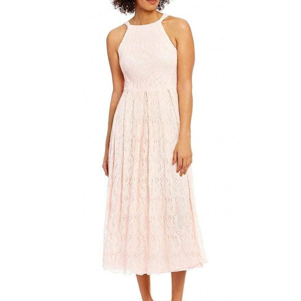 Eva Franco Anthropologie pastel Pink Lace stretch Maxi Dress column shape
